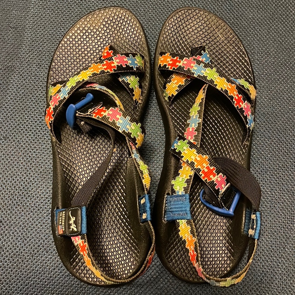 Chaco sandals with puzzle print